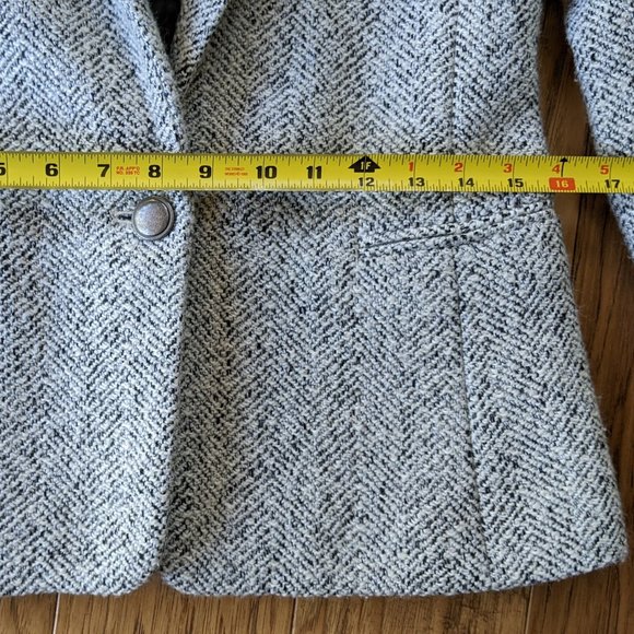 Tweed Black White Herringbone Wool Lined Blazer Jacket 2P 2 Petite XS Small - Picture 7 of 15